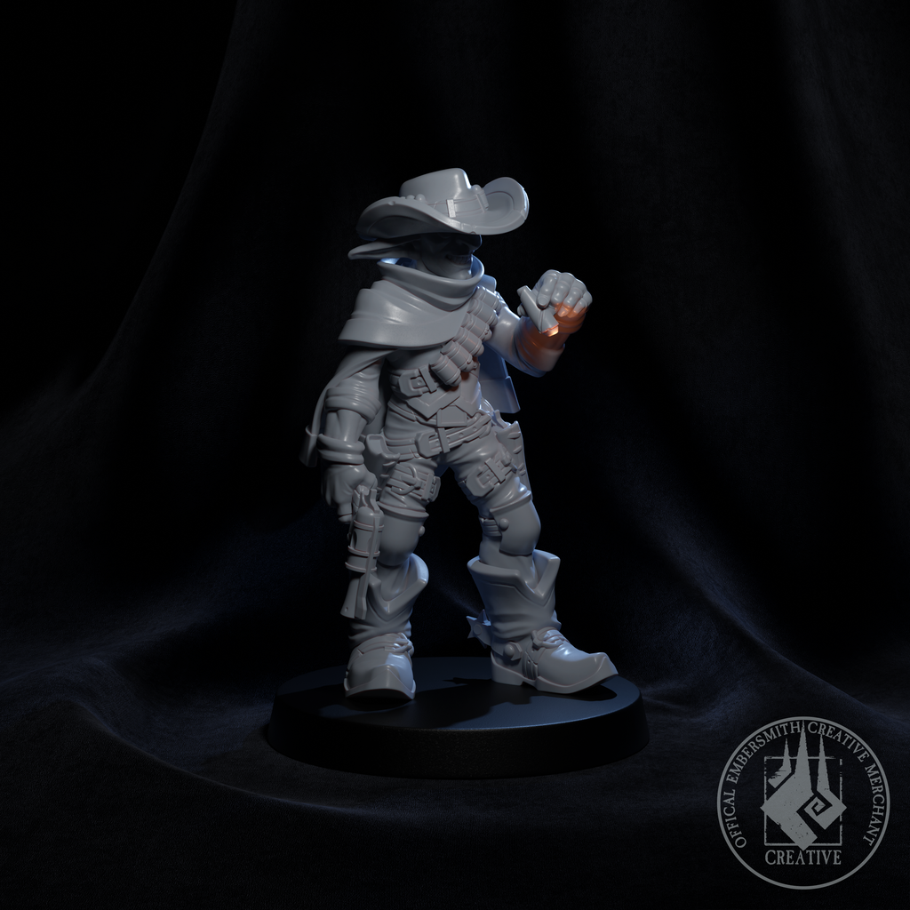 Resin Goblin Gunslinger Miniature, 3D Render, Side View Facing Right.
