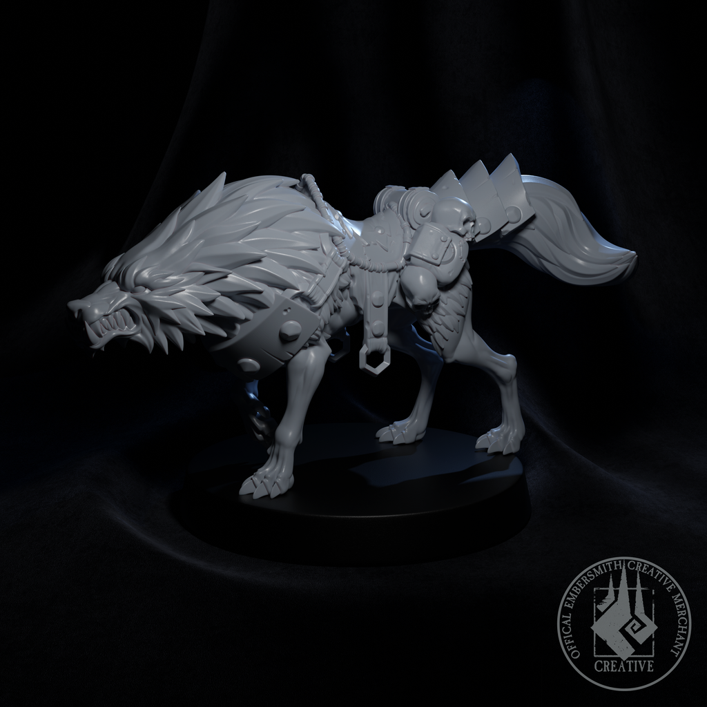 Resin Goblin Wolf Mount Miniature, 3D Render, Side View.
