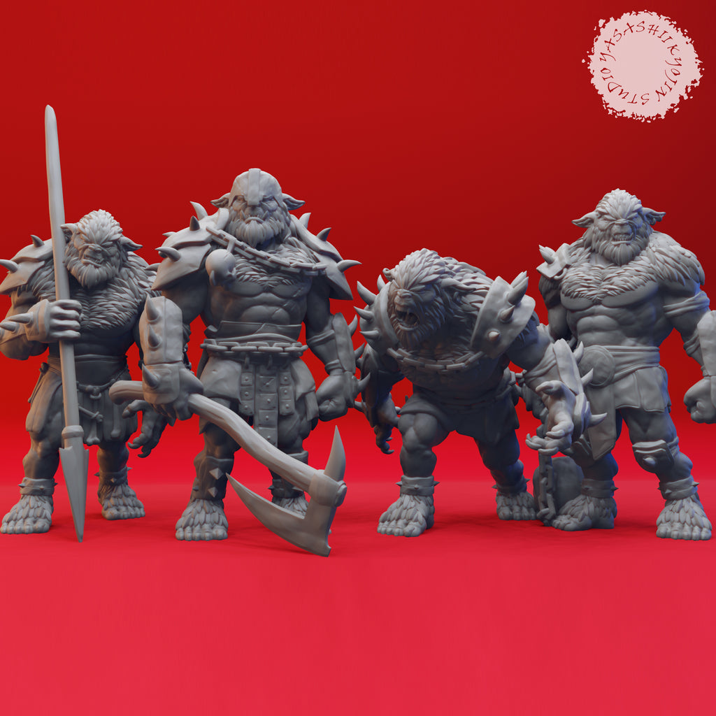 Resin Complete Bugbear Warband Encounter Miniature Bundle, 3D render, front view.