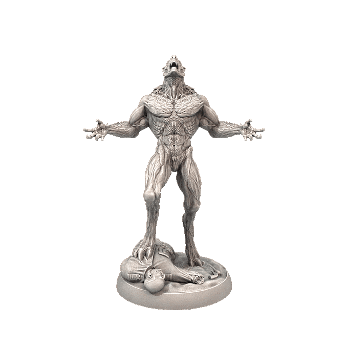 Resin Werewolf Miniature with Body Base, Animated 3D Render, 360 Degree View.