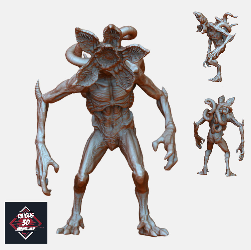 Resin Dark Creature Miniature w/o Base, 3D Render, Front, Side, and Back Views.