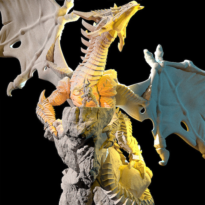 Resin Dragon with Dwarf Miniature, 3D Render, Front View. 