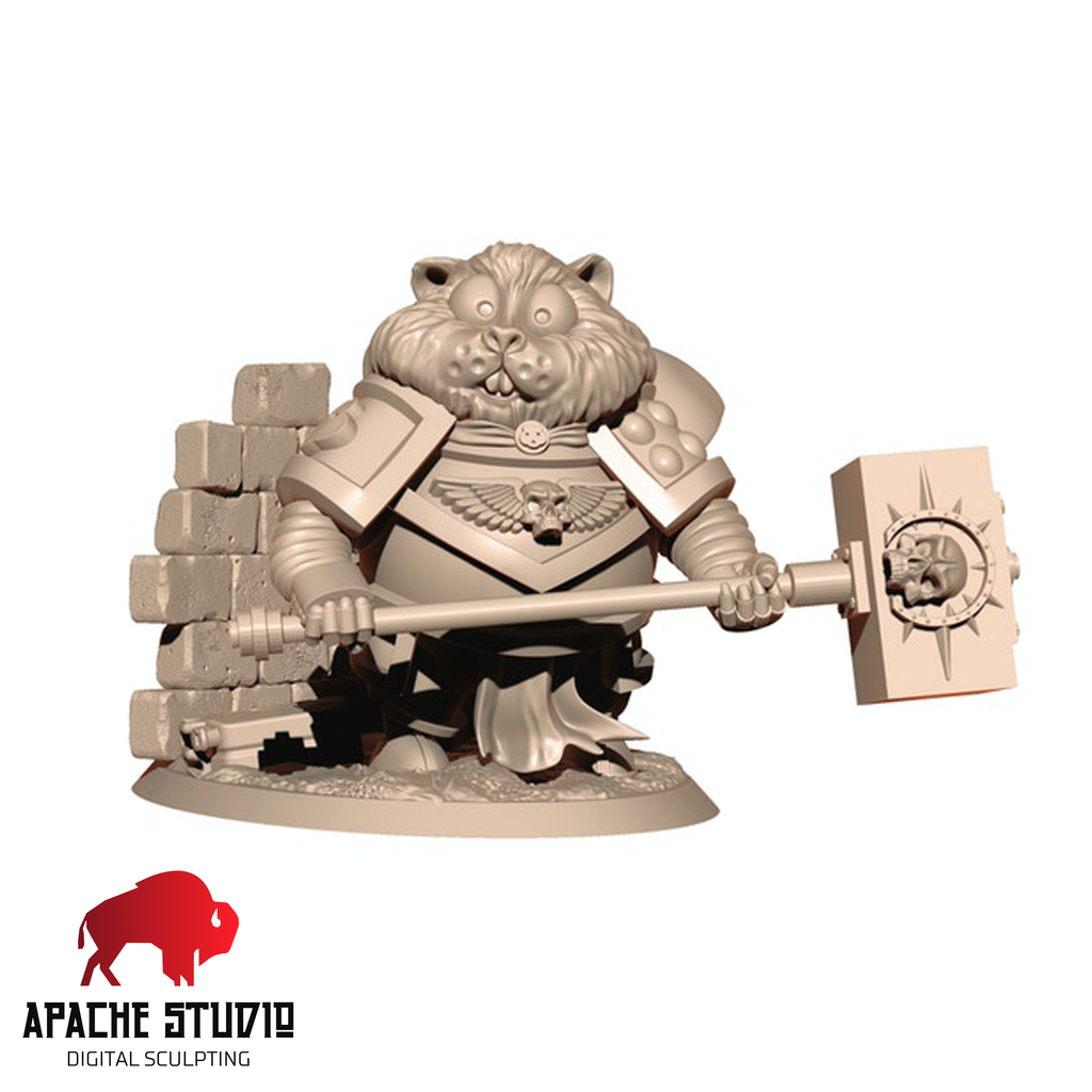 Resin Hamster Warhammer Miniature, 3D Render, Front View. 