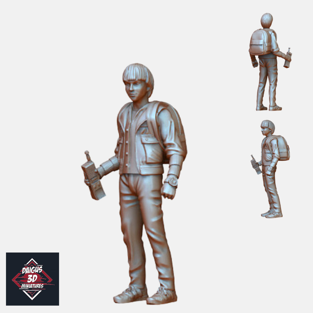 Resin Tabletop Player 2 Miniature w/o Base, 3D Render, Front, Side and Back Views.