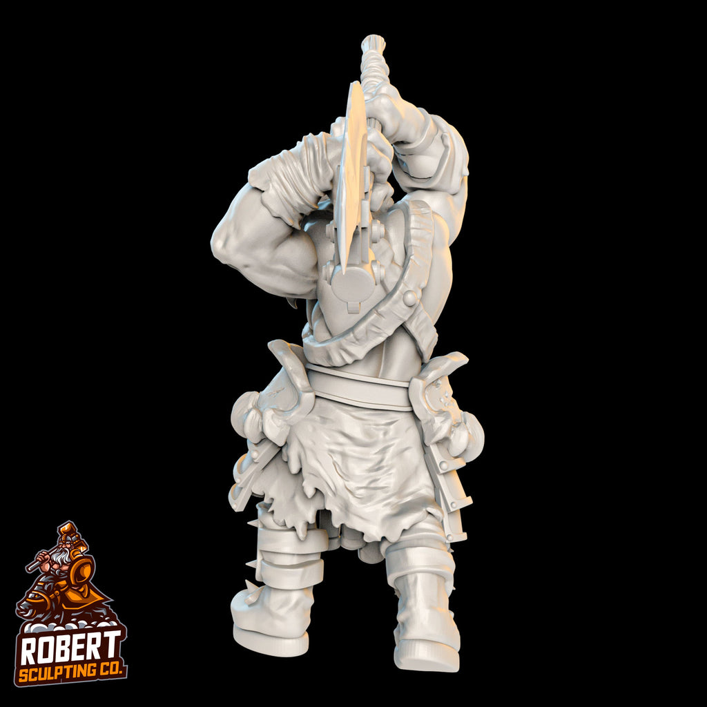 Resin Orc Miniature with Long Axe, 3D Render, Back View.