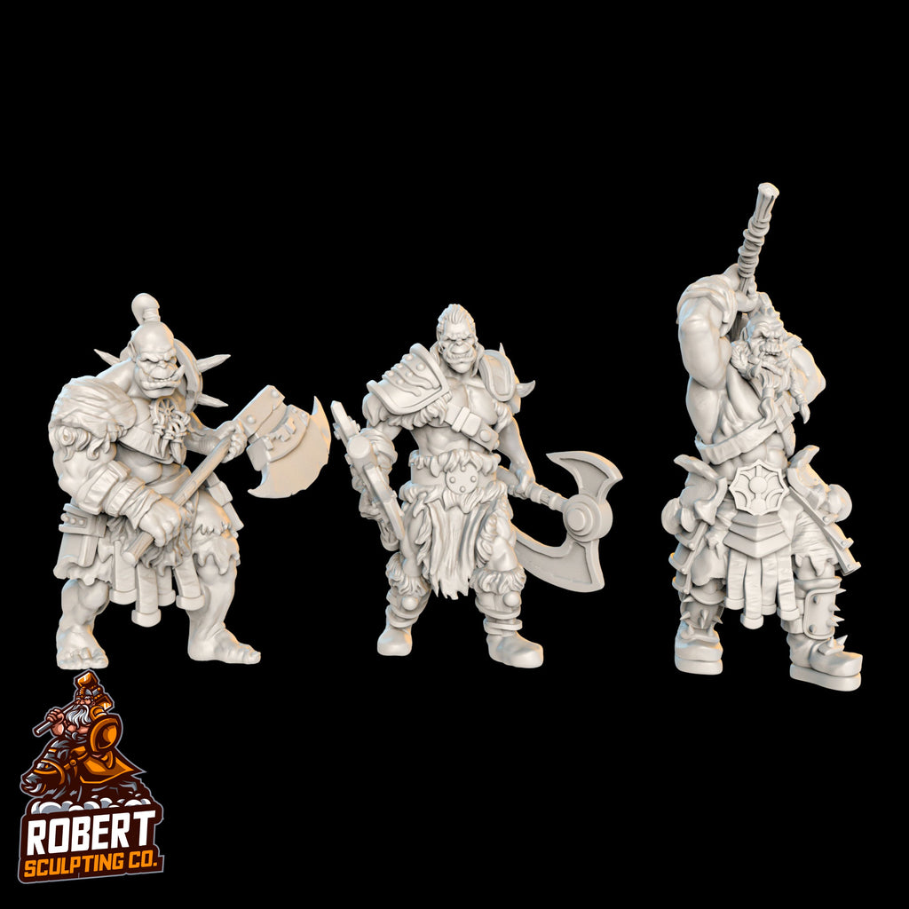 Resin Complete Orc Encounter Miniatures, 3D Render, Front Views.