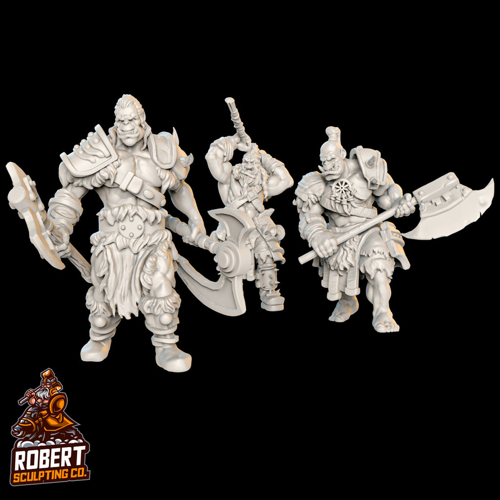 Resin Complete Orc Encounter Miniatures, 3D Render, Front Views.