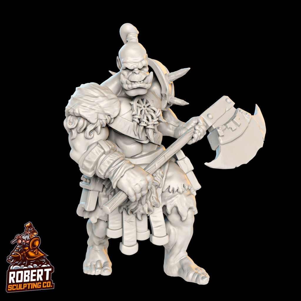 Resin Orc Miniature with Axe, 3D Render, Front View.