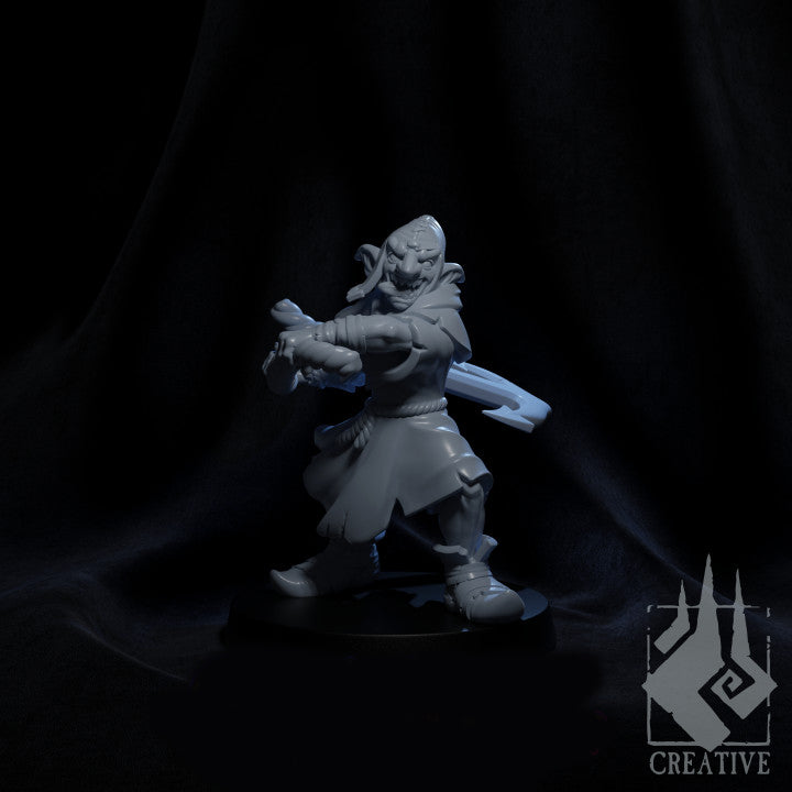 Resin Goblin Anchor Thrower Miniature, 3D render, front view.