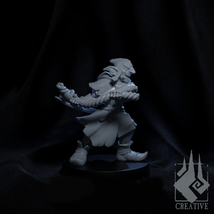 Resin Goblin Anchor Thrower Miniature, 3D render, side view facing right.