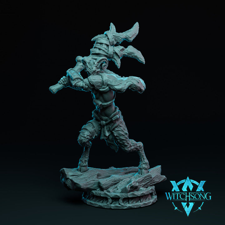 Resin Soldier Miniature with Axe, 3D render, front view.