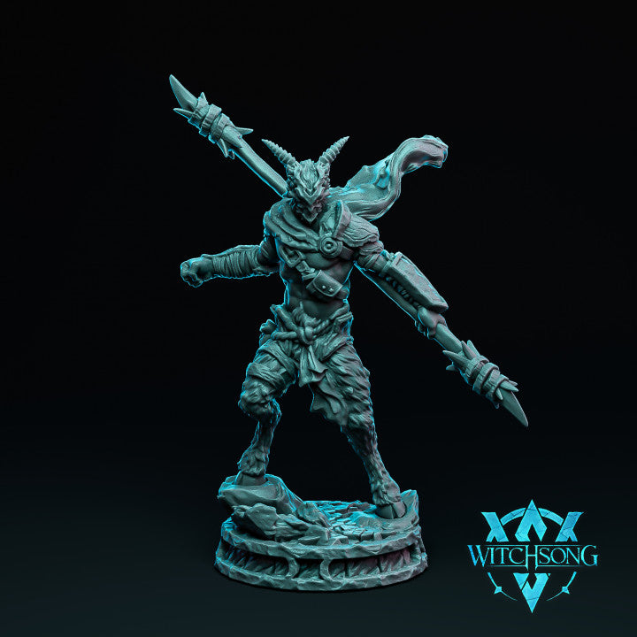 Resin Soldier Miniature with Staff, 3D Render, Front View.
