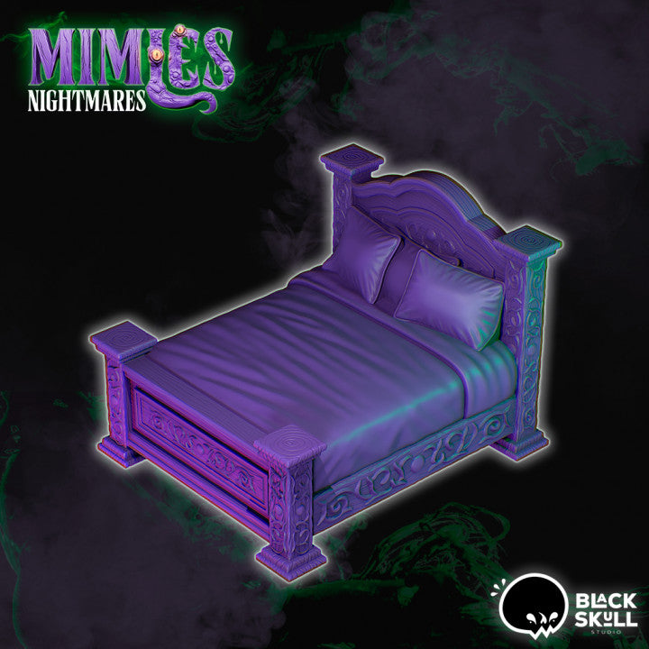 Resin Disguised Mimic Bed Miniature, 3D Render, Front View.