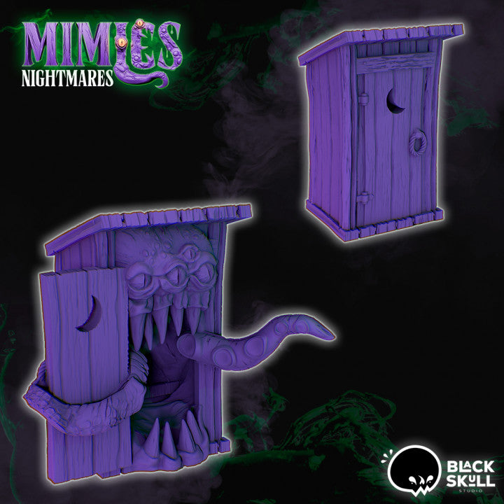Resin Mimic Outhouse Miniature Bundle, 3D Render, Front Views. 