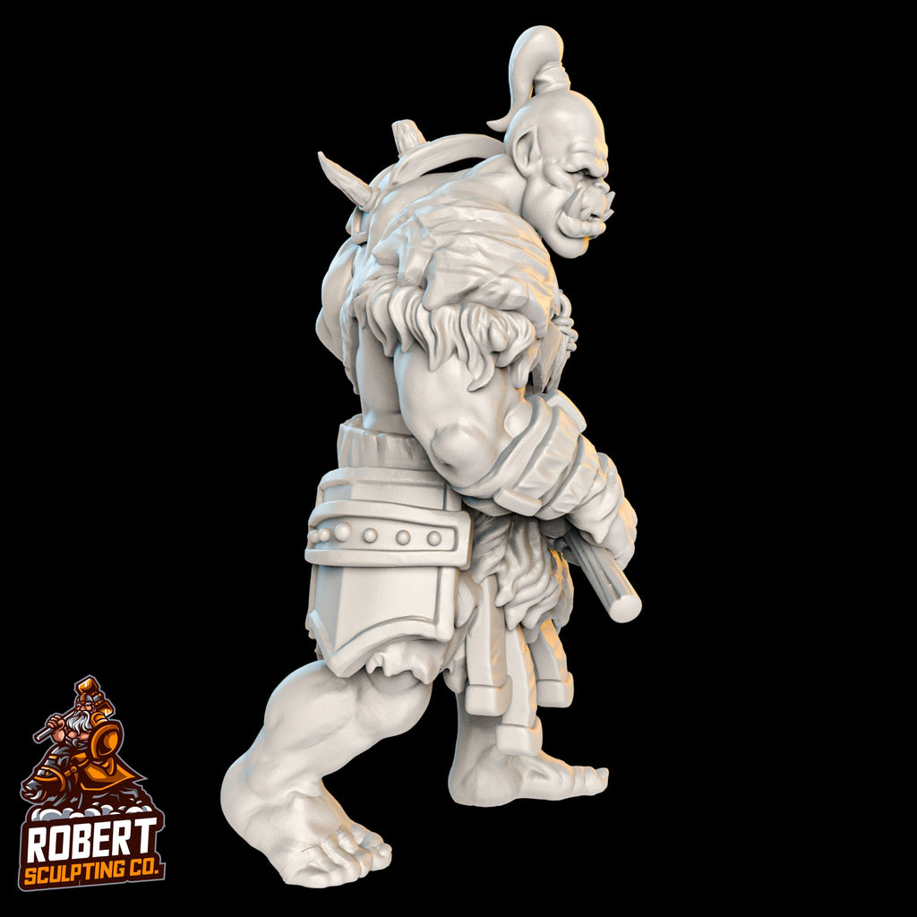 Resin Orc Miniature with Axe, 3D Render, Side View Facing Right.