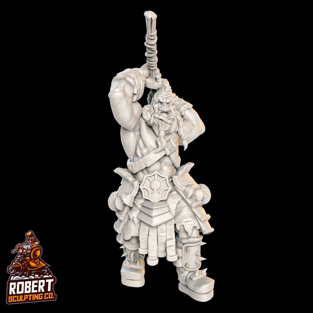 Resin Orc Miniature with Long Axe, 3D Render, Front View.