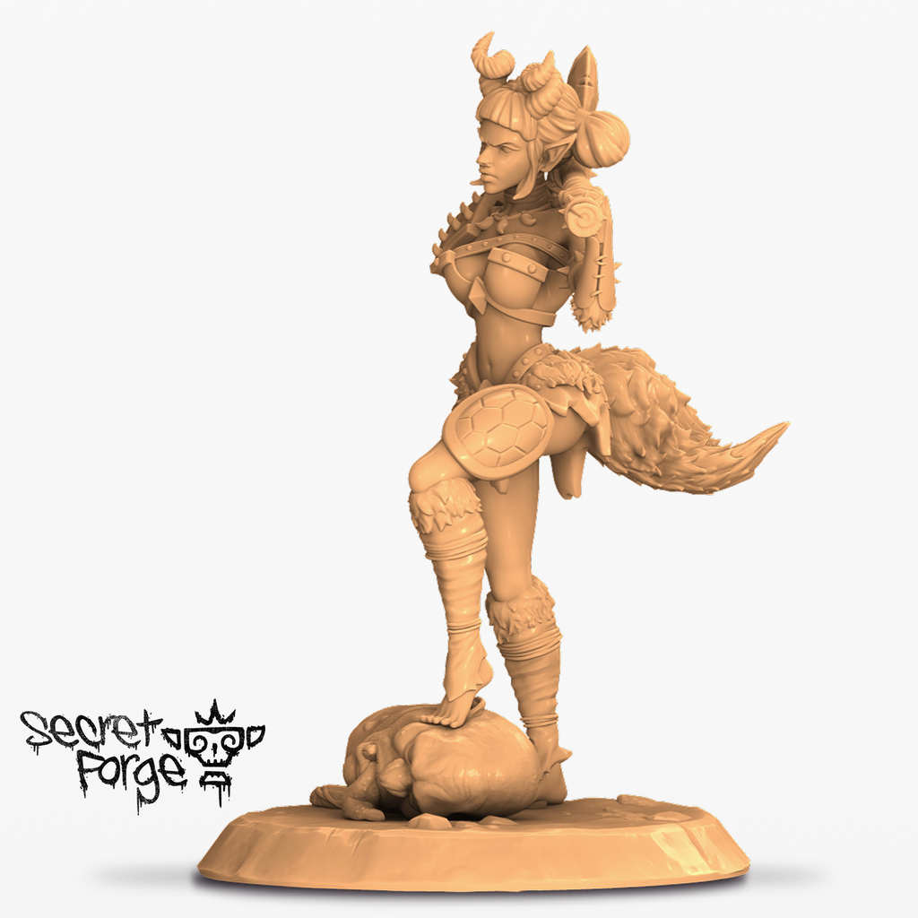 Resin Bad Axxe Moxie Miniature, 3D Render, Side View Facing Left.