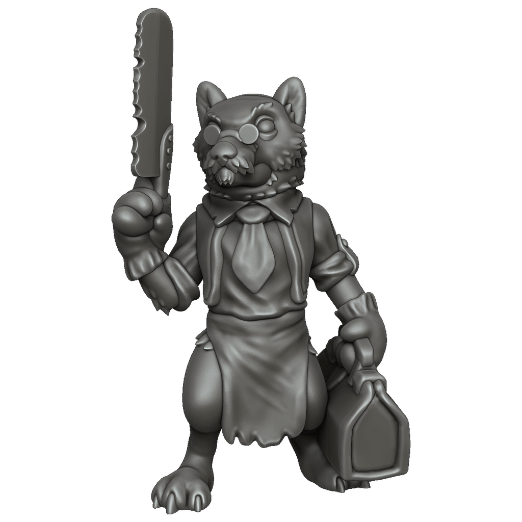 Resin Wolf Doctor Miniature, 3D Render, Front View.