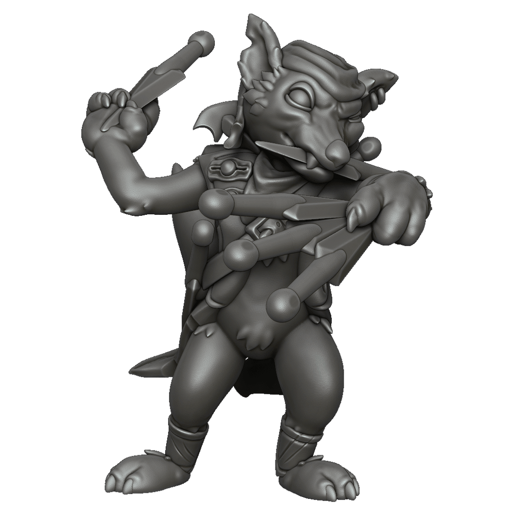 Resin Fox Pirate Miniature, 3D Render, Front View