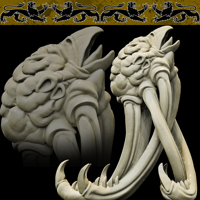 Resin Brain Abomination Miniature (Pose 1), 3D Render, Side VIew. 