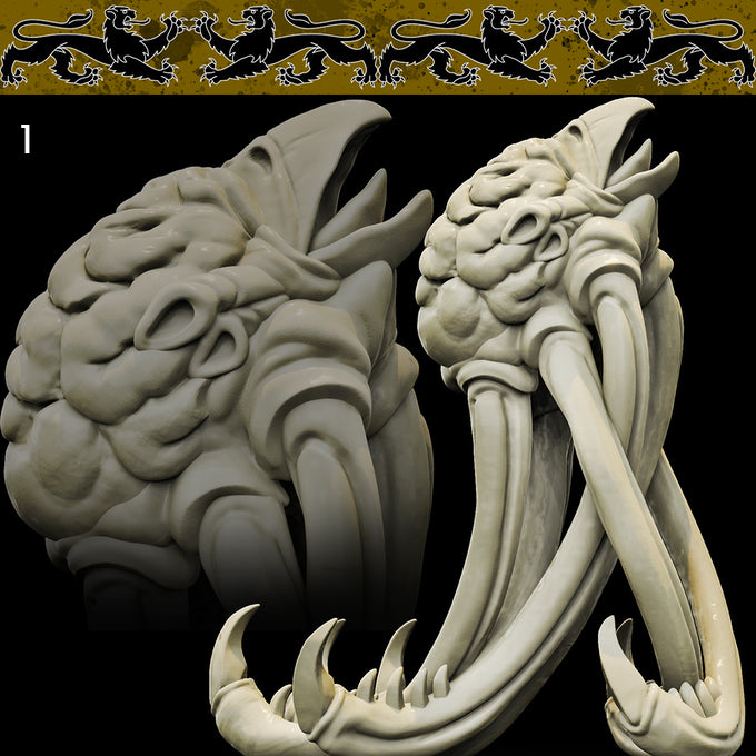 Resin Brain Abomination Miniature (Pose 1), 3D Render, Side VIew.
