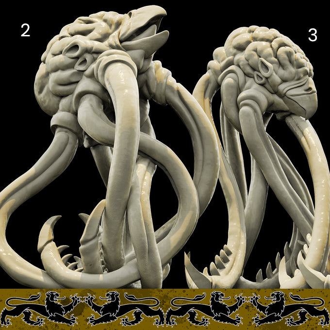 Resin Brain Abomination Miniature (Pose 2 and Pose 3), 3D Render, Side VIew.