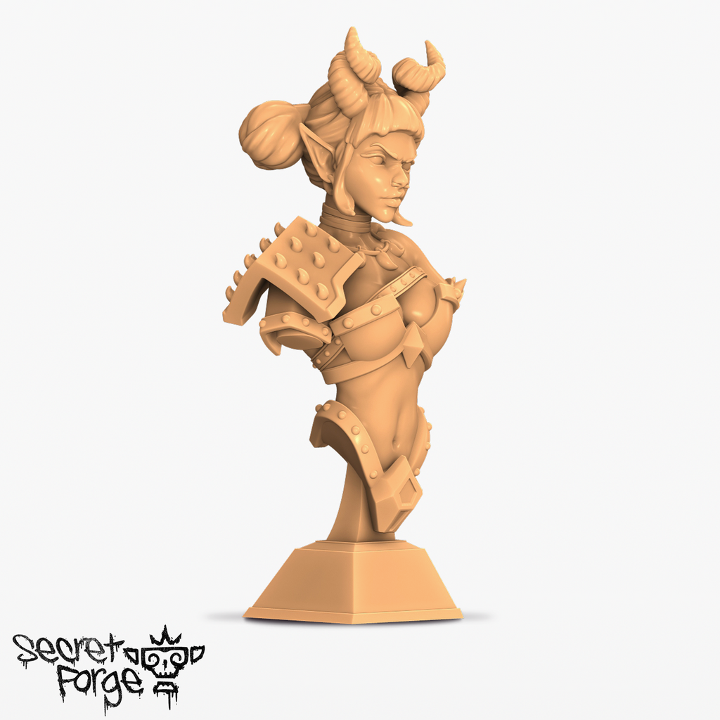 Resin Moxie Bust Miniature, 3D Render, Side View Facing Right. 