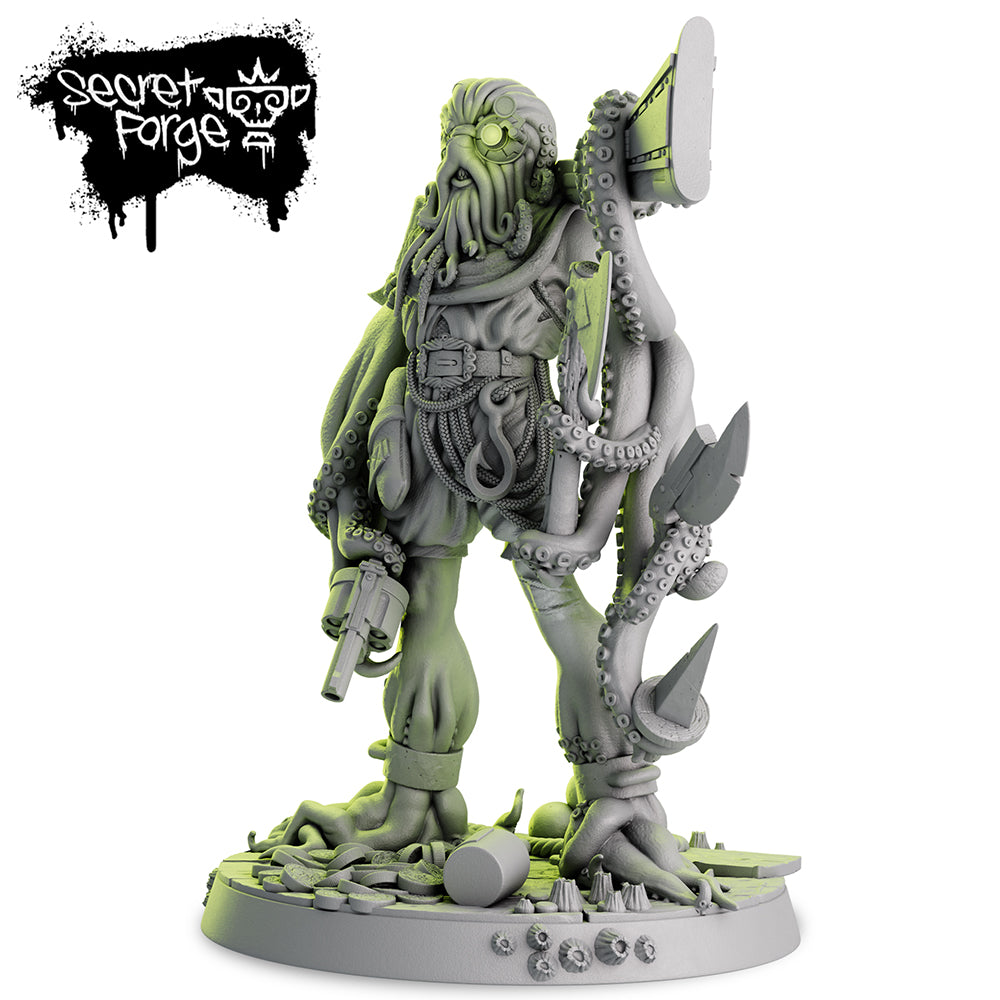 Resin Cepharoth Chambers the Bounty Hunter Miniature, 3D Render, Side View Facing Left.