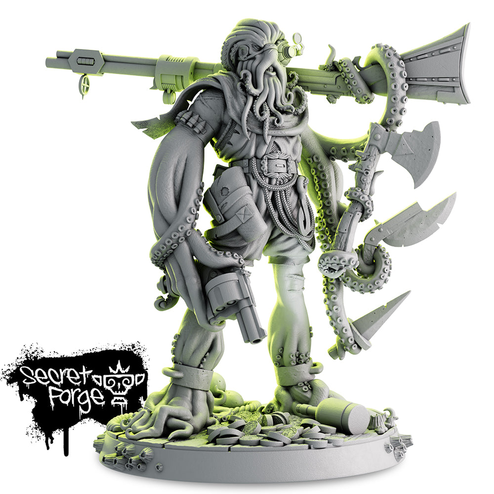 Resin Cepharoth Chambers the Bounty Hunter Miniature, 3D Render, Side View Facing Right.