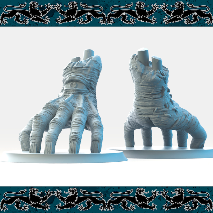 Resin Crawling Hand Miniature, 3D Render, Front and Back View. 