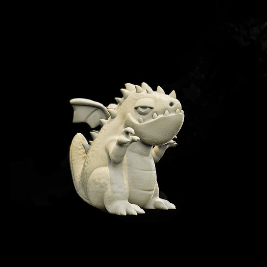 Resin Small Pet Dragon Miniature, 3D Render, Side View.