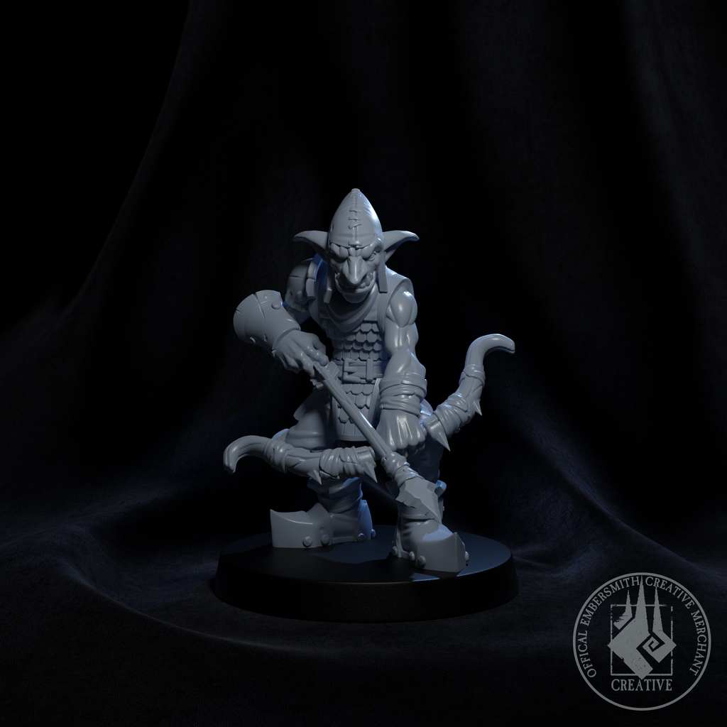 Resin Goblin Archer Miniature (Pose 1), 3D Render, Front View. 