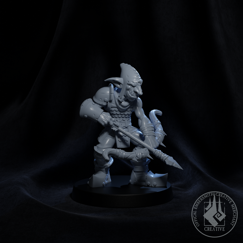 Resin Goblin Archer Miniature (Pose 1), 3D Render, Side View.