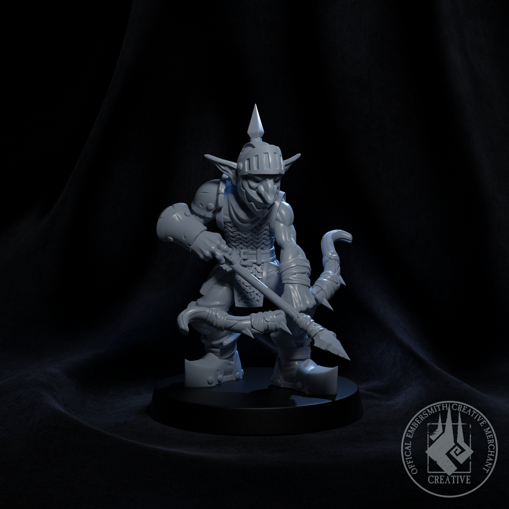 Resin Goblin Archer Miniature (Pose 2), 3D Render, Front View.