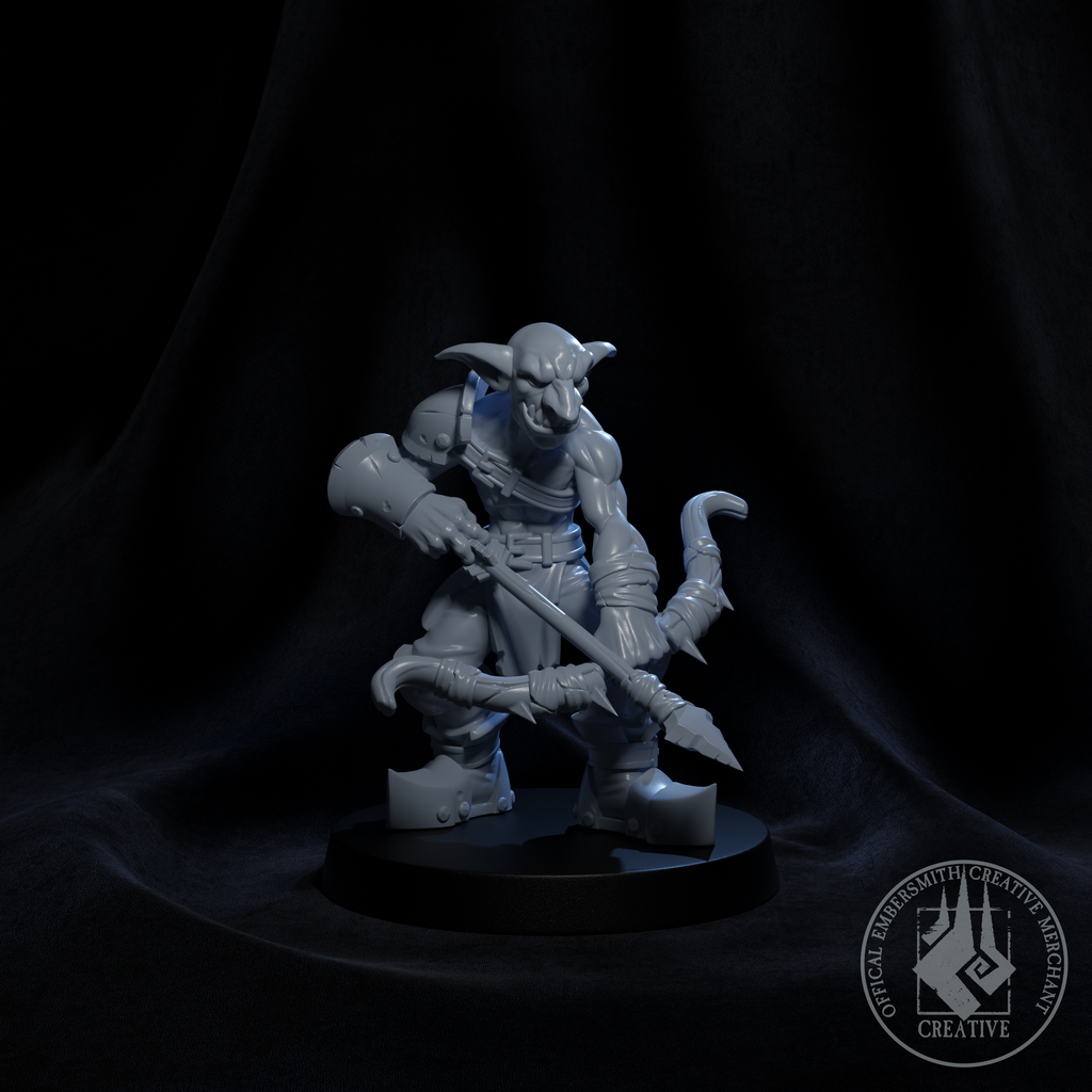 Resin Goblin Archer Miniature (Pose 3), 3D Render, Front View.