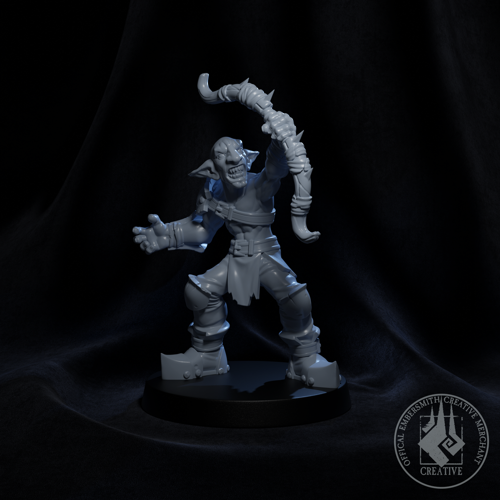Resin Goblin Archer Miniature (Pose 5), 3D Render, Front View.