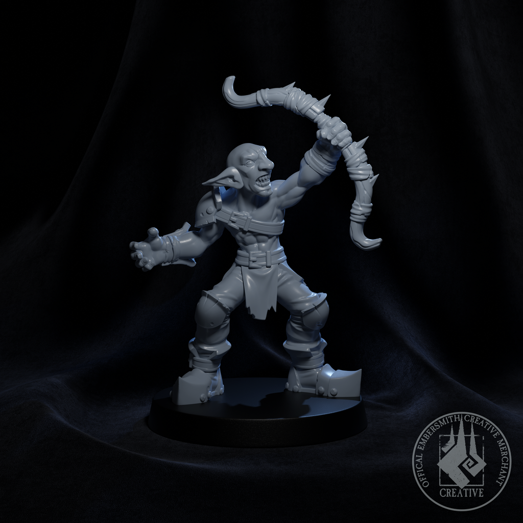 Resin Goblin Archer Miniature (Pose 5), 3D Render, Front View.