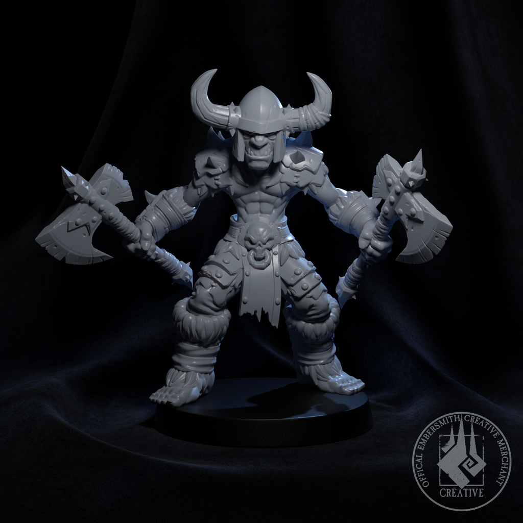 Resin Goblin Barbarian Miniature, 3D Render, Front View.