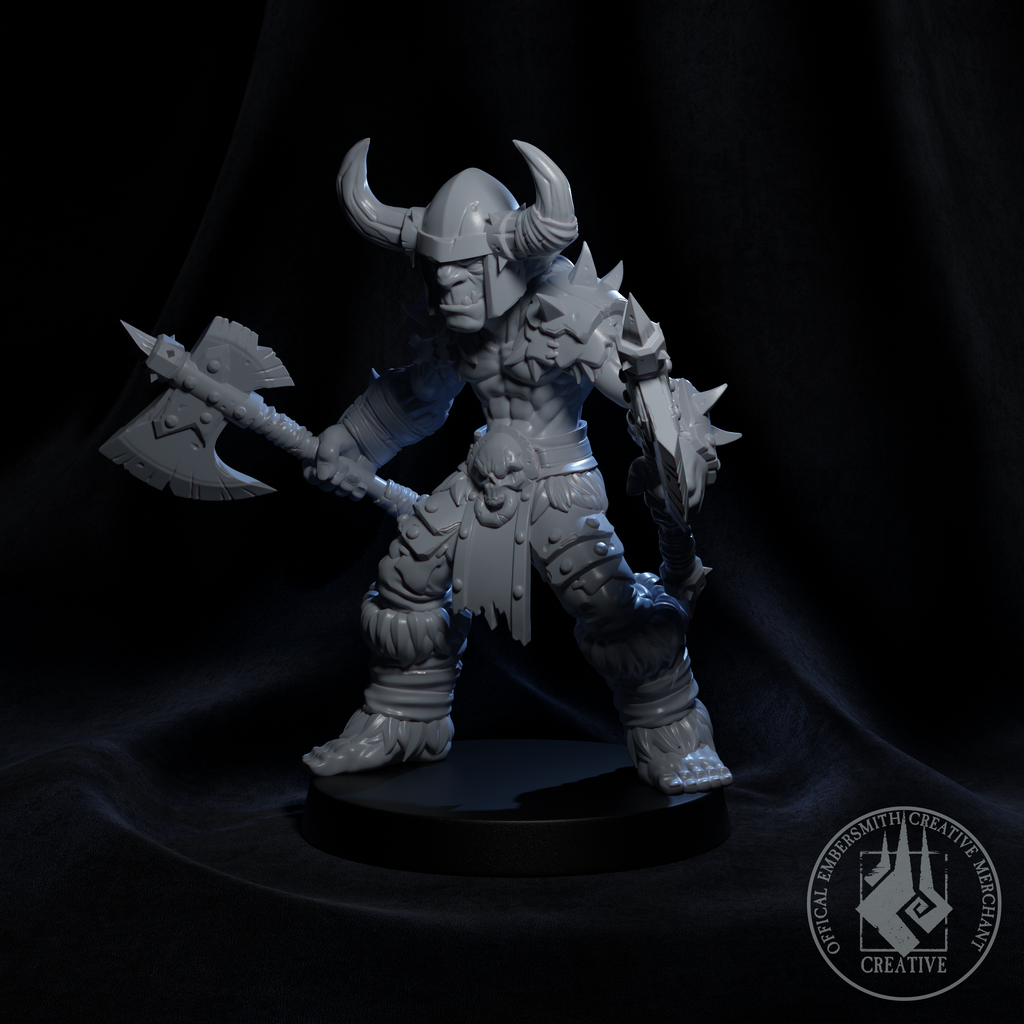 Resin Goblin Barbarian Miniature, 3D Render, Side View Facing Left.