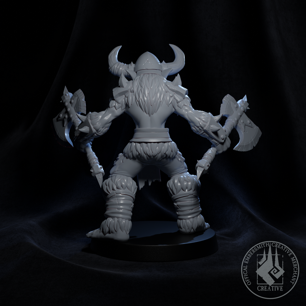 Resin Goblin Barbarian Miniature, 3D render, back view.