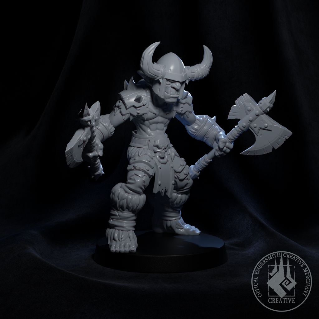Resin Goblin Barbarian Miniature, 3D render, side view facing right.