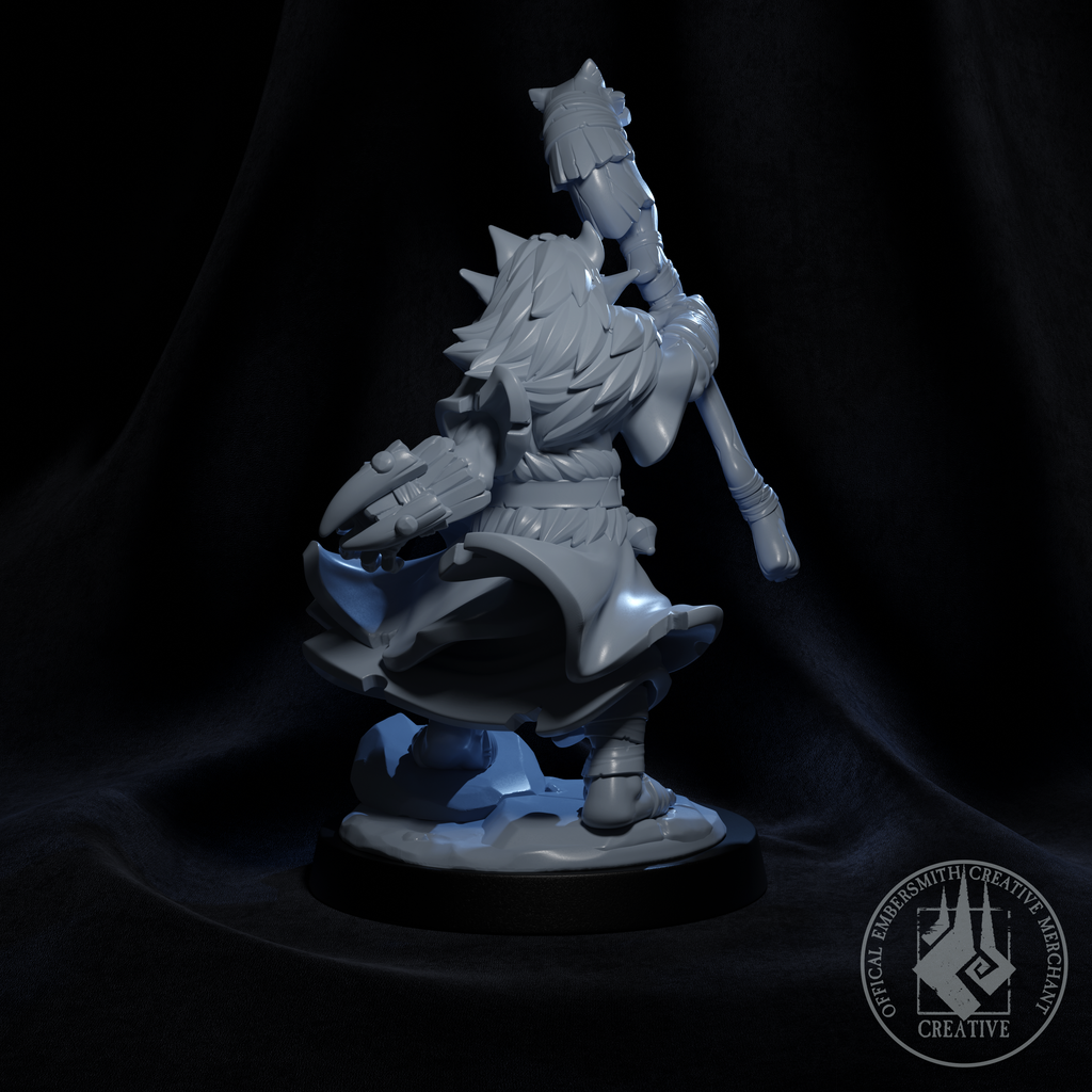 Resin Wolf Form Goblin Druid Miniature, 3D render, back view.