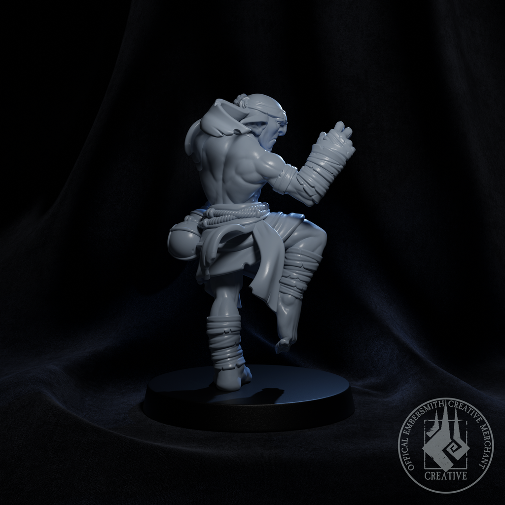 Resin Goblin Monk Miniature, 3D Render, Back View Facing Right. 