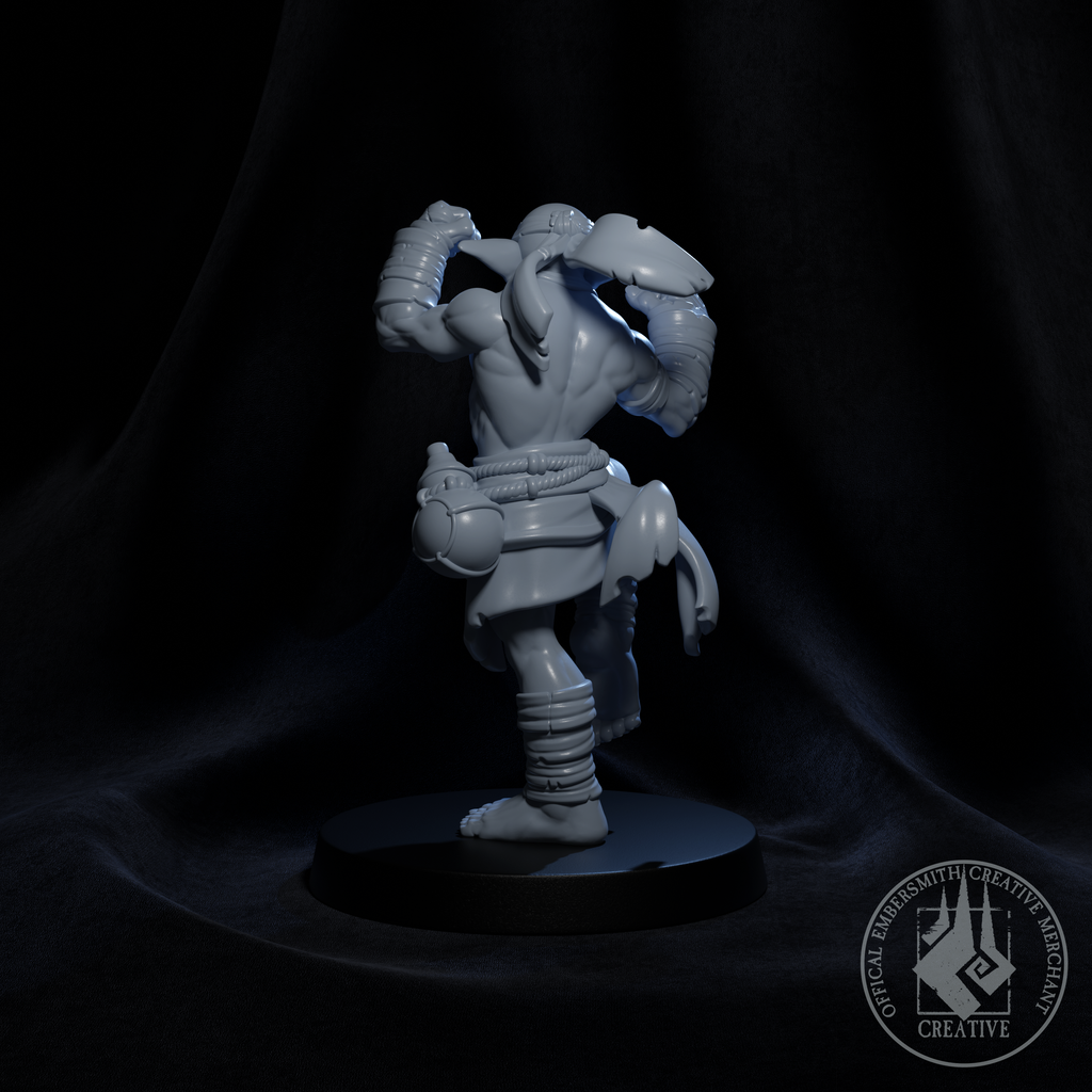 Resin Goblin Monk Miniature, 3D Render, Back View.