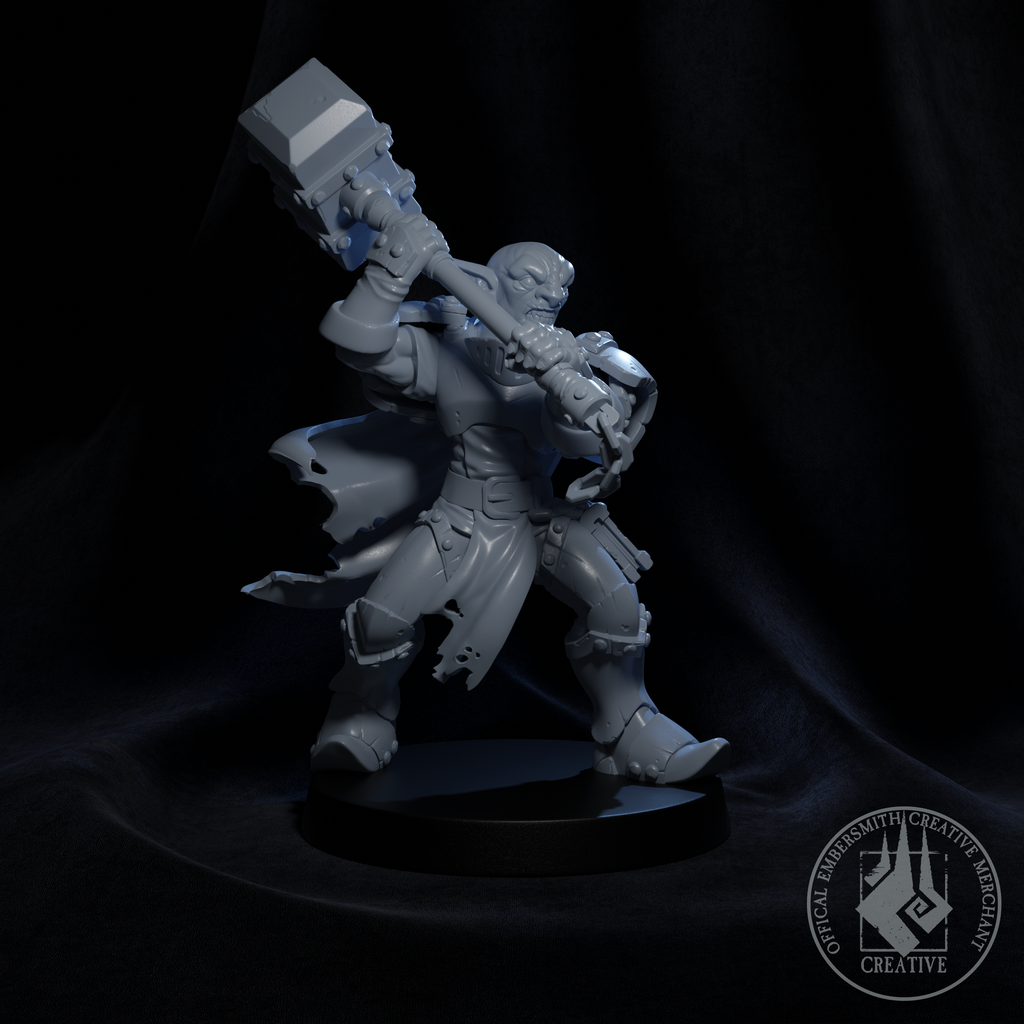 Resin Goblin Paladin Miniature, 3D Render, Side View Facing Right.