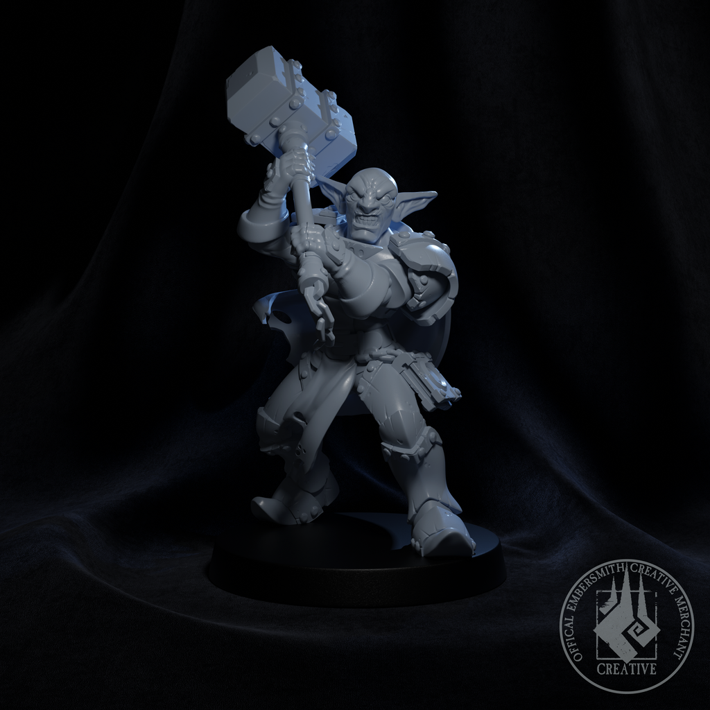 Resin Goblin Paladin Miniature, 3D Render, Front View.