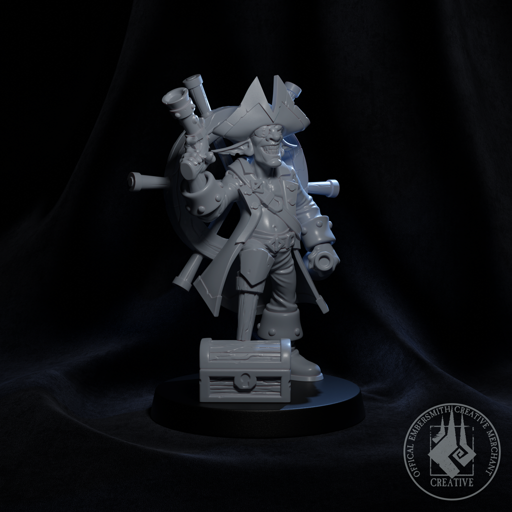 Resin Goblin Pirate Miniature, 3D Render, Side View Facing Right.