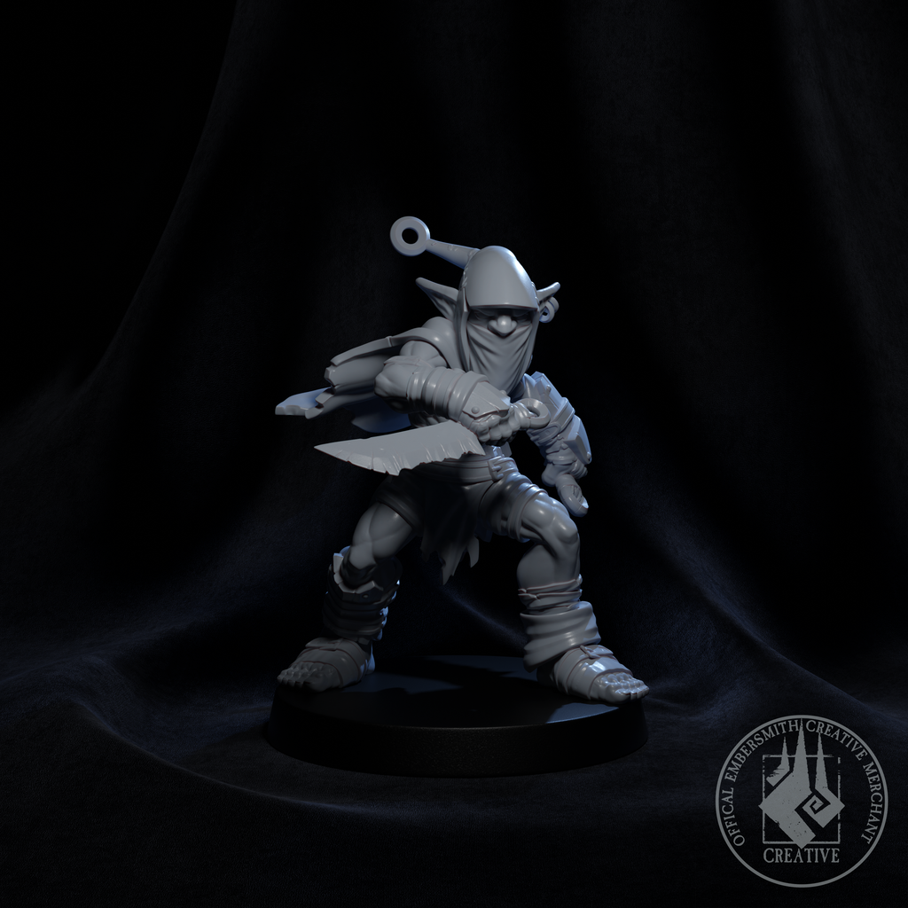 Resin Goblin Rogue Miniature, 3D Render, Front View.