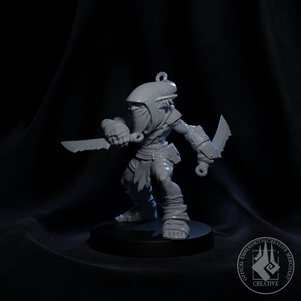 Resin Goblin Rogue Miniature, 3D Render, Side View Left Facing.