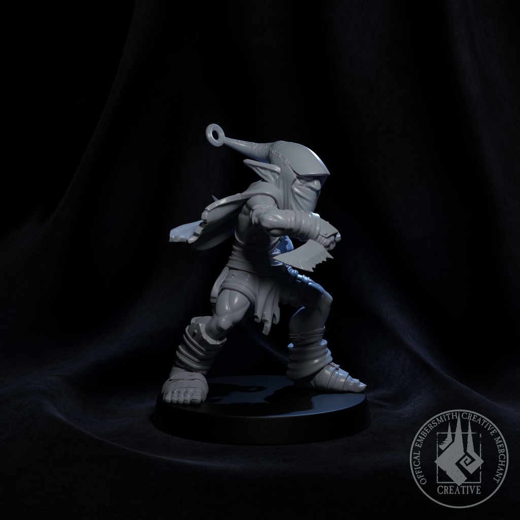 Resin Goblin Rogue Miniature, 3D Render, Side View Facing Right.